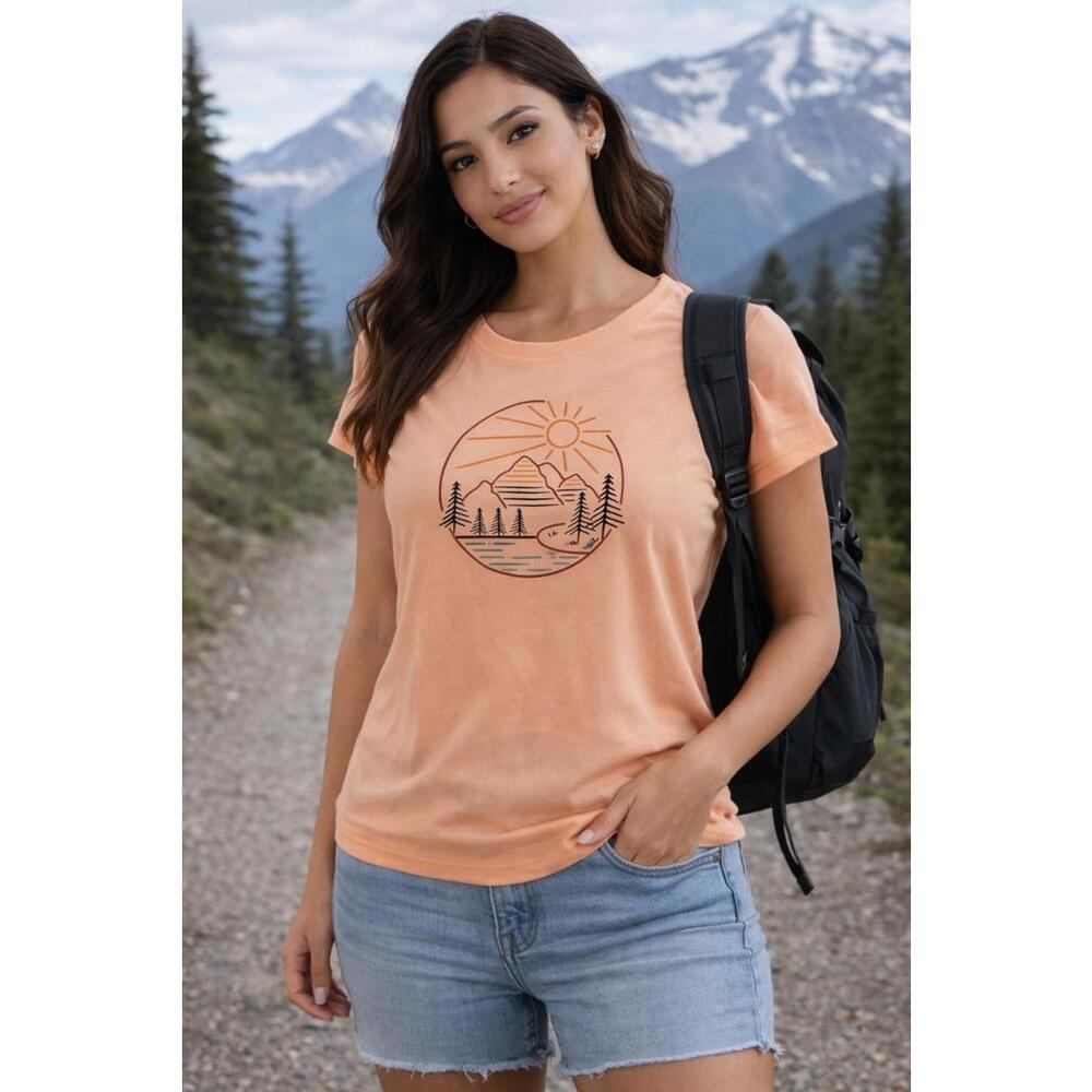 Eddie Bauer Peach Graphic T-Shirt Mountain Hiking Design Size M
